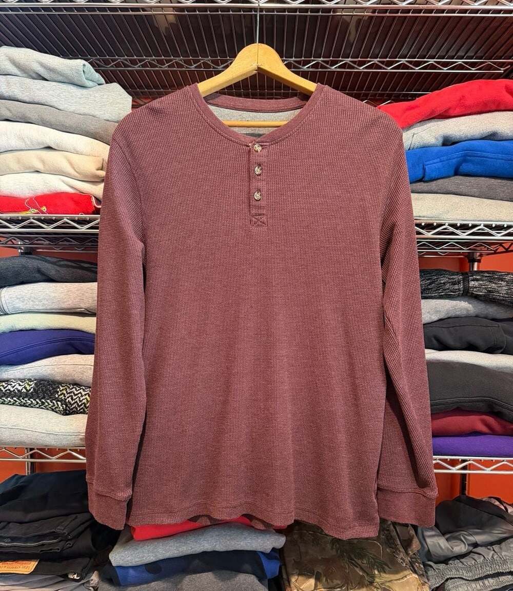 Lee Men's Regular Fit Burgundy Long Sleeve Waffle Thermal Henley Large